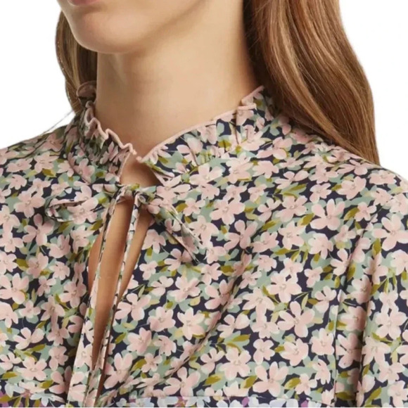 Vince Camuto Floral Smocked Waist Long Sleeve Mini 
Dress Pink Blue Size 6 NWT - Picture 9 of 15